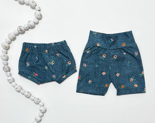 Faux Denim Floral Shorts